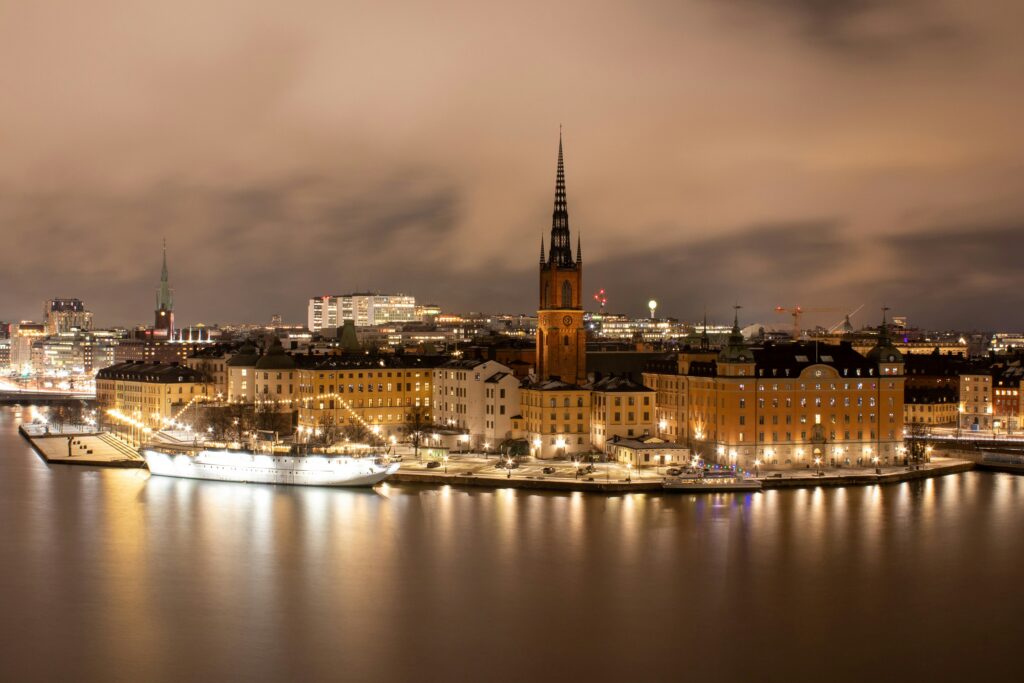 Ett nattfoto av Stockholm